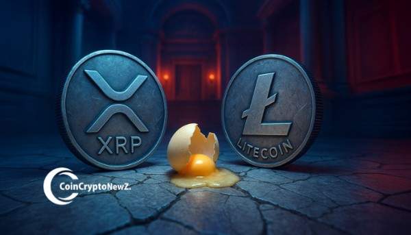 Comparison chart of Litecoin and XRP price accumulation phases in 2025.