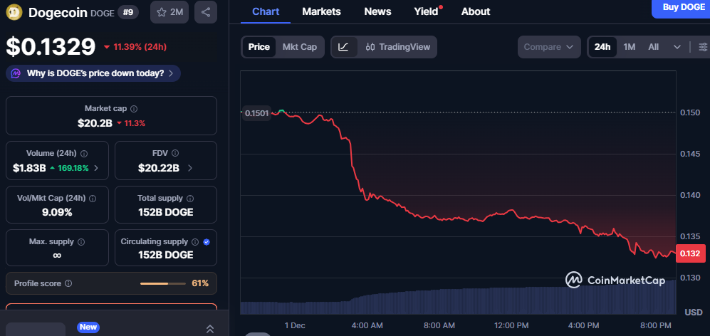 Dogecoin Faces Major Support Break: Steep Drop Signals Possible Downturn 1 image 9