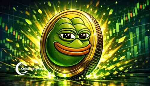 PEPE/USDT 1-day price chart showing a descending channel and support at $0.0000036.