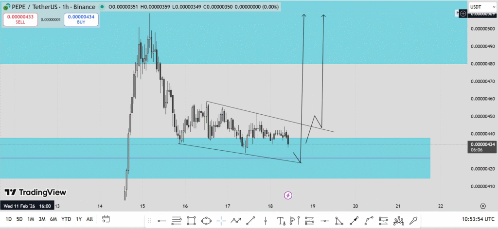 PEPE Price Tests Key Support Level at $0.00000420, Breakout Looms 1 image 43