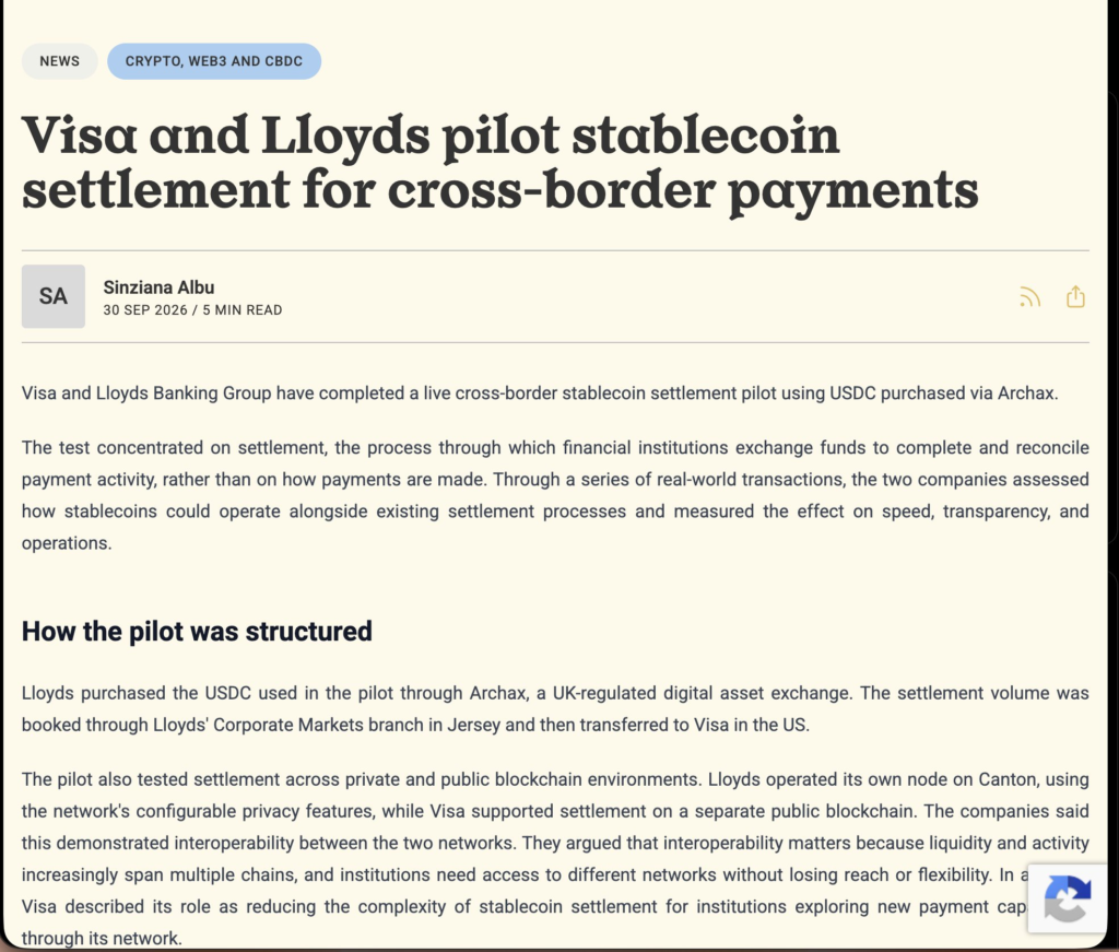 Lloyds Visa Stablecoin Settlement Moves $750K in Live Pilot 1 image 2